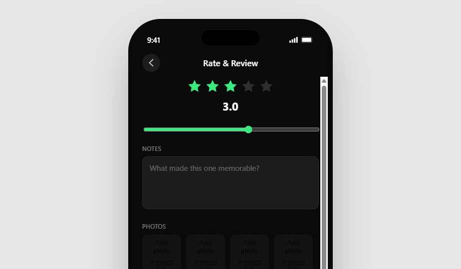 Rate & Review screen
